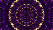 3D Rendering Of Futuristic Kaleidoscopic Patterns Background In Vibrant Purple And Yellow Colors