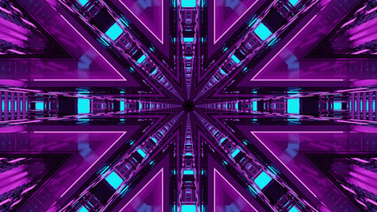 Poster - 3D rendering of futuristic kaleidoscopic patterns background in vibrant purple and blue colors