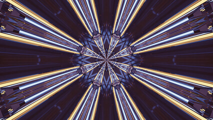 Aufkleber - 3D rendering of futuristic kaleidoscopic patterns background in vibrant yellow and purple colors