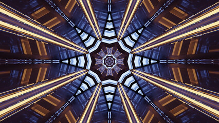 Aufkleber - 3D rendering of futuristic kaleidoscopic patterns background in vibrant blue and white colors