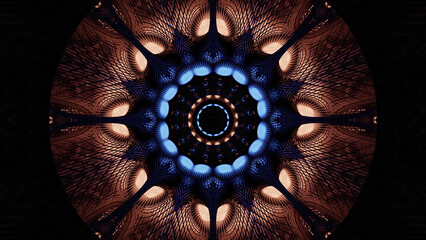 Aufkleber - 3D rendering of futuristic kaleidoscopic patterns background in vibrant blue and brown colors