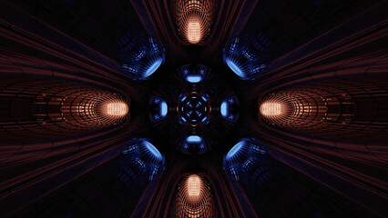 Aufkleber - 3D rendering of futuristic kaleidoscopic patterns background in vibrant brown and blue colors