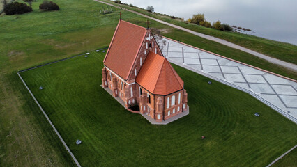 Poster - Bird's eye view of the riverside Church in Zapyskis, Lithuania