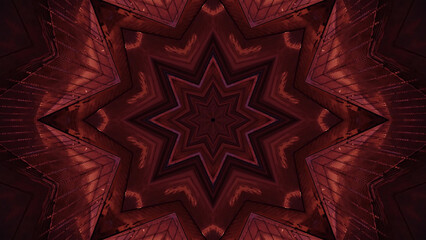 3D illustration of a octagonal star shaped kaleidoscopic pattern in red