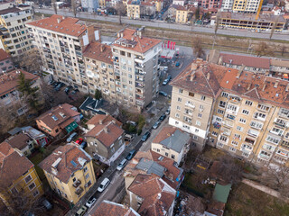 Sticker - Aerial view of old residential buildings and a cityscape