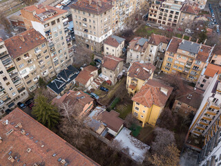 Canvas Print - Aerial view of residential buildings and a cityscape