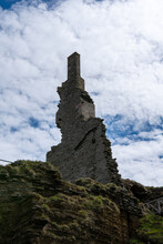 Low Angle Portrait Of The Ruins Of The Castle Sinclair Girnigoe In Caithness, Scotland