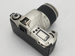 Sticker - High angle shot of a photo camera isolated on a white background