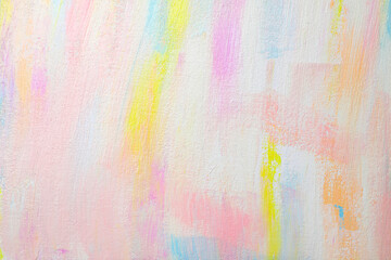 Sticker - Strokes of different pastel acrylic paints on white canvas, closeup