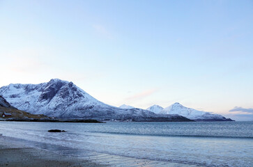 Wall Mural - Stunning view of snowy mountains in Grotfjord, Norway