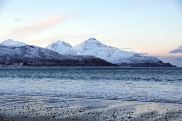 Wall Mural - Stunning view of snowy mountains in Grotfjord, Norway