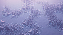 Atmospheric High Tech Surface With Triangular Pyramids. Lilac, Abstract 3d Background.