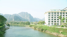 Landscape Of Nam Song River In Vang Vieng City, Laos