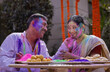 © IndiaPix - Portrait of happy senior couple celebrating Holi