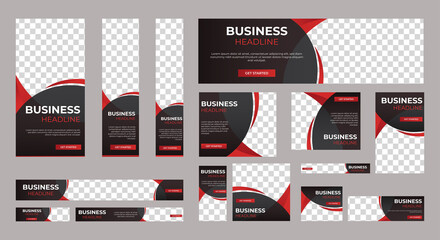 Abstract banner design web template Set, Horizontal header web banner. Modern Gradient Red cover header background for website design, Social Media Cover ads banner, flyer, invitation card