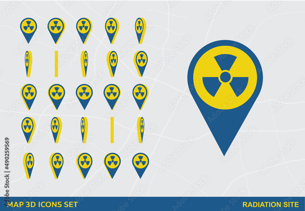 Radiation Sign Rota Maps 3D Icon Set Rotation Radiation Site Sign Vector Illustration Stock ...