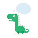 Fototapeta Dinusie - Thinking cute dinosaur with speech bubble. Dinosaur cartoon character illustration. Part of set.
