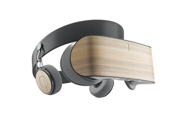 Aufkleber - Abstract wooden VR glasses with headset on white background. Technology and future concept. 3D Rendering.