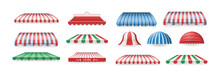 Multicolored Striped Awning Set. Retro Store Street Border Over Door Window Blind Cover Shade