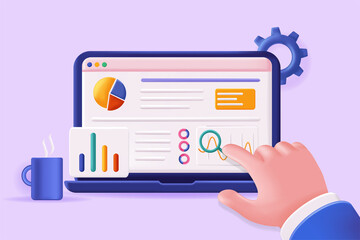Poster - Data analysis concept 3D illustration. Financial report, marketing research and accounting. Businessman studying statistics and developing strategy. Vector illustration for modern web banner design