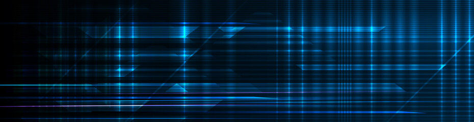 Fototapete - Vector abstract lines pattern design and light effect. High speed movement and motion blur over dark blue background. Illustration futuristic, Cyber hi tech connection technology, cyberspace concept