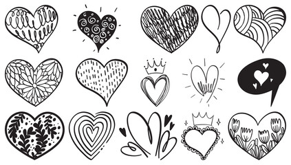 Poster - Black hand drawn hearts set