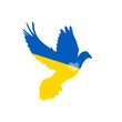 Wzlatujący ptak w barwach Ukraińskiej flagi. Gołąbek pokoju. Powiedz 