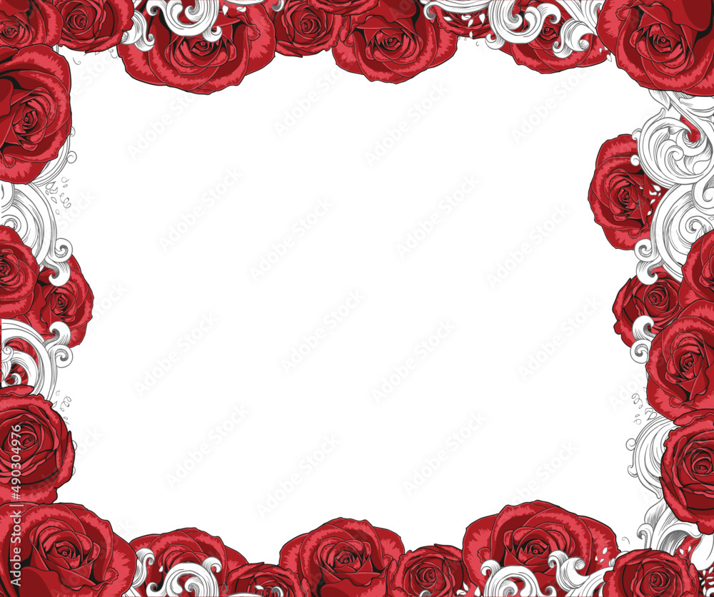 Vector drawing with elegant red roses frame Stock Vector | Adobe Stock