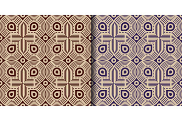Poster - Vector seamless pattern. Concentric circles. Geometric striped ornament. Round lines stylish background. there are brown and blue color selected.