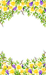 Frame border of spring flowers. For the design of greeting cards, wedding invitations, birthday, mother's day, for posters, textiles, labels, logo with place for text.