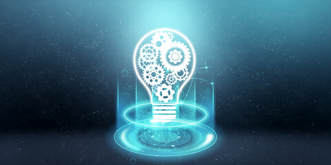 Poster - Concept new idea concept with innovation and inspiration, innovative technology in science and communication concept, abstract technological background