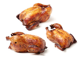 Sticker - Whole roasted chicken against white background