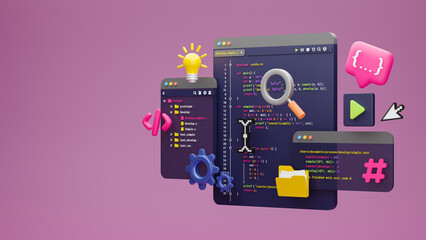 Wall Mural - programmer developer typing script source languages coding symbols icon development project data pro