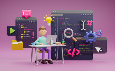 Wall Mural - programmer developer typing script source languages coding symbols icon development project data pro