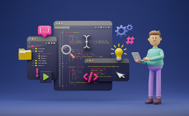 Wall Mural - programmer developer typing script source languages coding symbols icon development project data pro