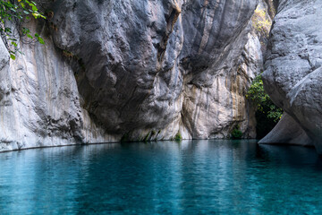 Wall Mural - beautiful rocky canyon with blue lake in Goynuk, Turkey