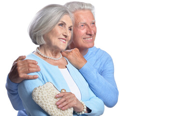 Sticker - Happy senior couple embracing and posing on white background