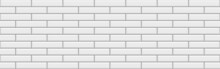 Tile Subway. Seamless Brick Wall. Metro Background. White Kitchen Backsplash. Ceramic Texture. Apron Faience Pattern. Cement Print. Vintage Rectangle Brickwall. Old Stone Surface. Vector Illustration.