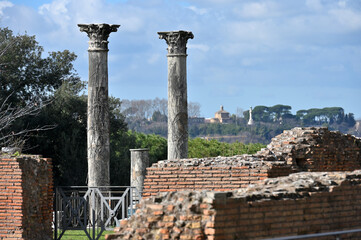 Ruins of the ancient roman forum at Palatino hill in Rome, Italy