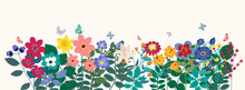 Growing Flowers Flat Design On White Background , Isolated Vector