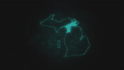 Poster - Plexus flat map showing the state of Michigan from the United State of America on black background. USA. Plexus map of Michigan