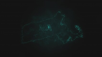 Poster - Plexus flat map showing the state of Massachusetts from the United State of America on black background. USA. Plexus map of Massachusetts