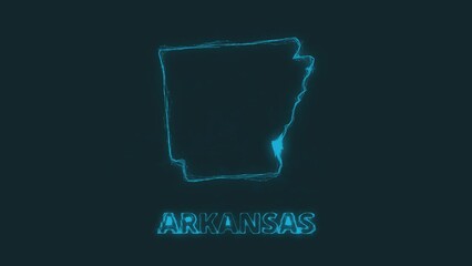Poster - Plexus flat map showing the state of Arkansas from the United State of America on black background. USA. Plexus map of Arkansas