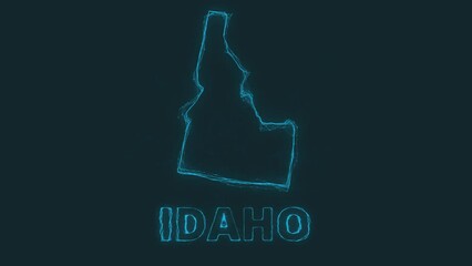 Poster - Plexus flat map showing the state of Idaho from the United State of America on black background. USA. Plexus map of Idaho