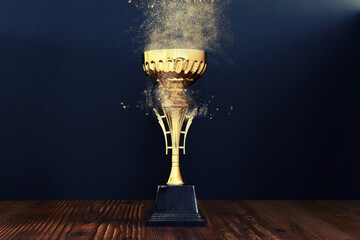 Wall Mural - image of gold trophy over dark background