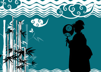 Wall Mural - geisha girl silhouette background illustration in vector format