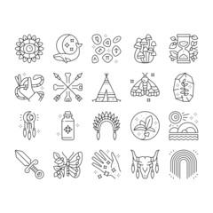 Wall Mural - Boho Style Decoration Collection Icons Set Vector .