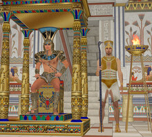 Egyptian Culture - An Egyptian Pharaoh Sits On A Throne In Egypt With A Guard Beside Him For Protection.