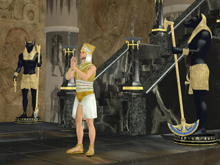 Wall Mural - pharaoh prays to anubis - pharaoh prays to anubis who is the god of the afterlife in an egyptian tem