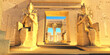 canvas print picture Statues of Ramses II - Immense statues stand at the entrance to Ramses II temple in Egypt.